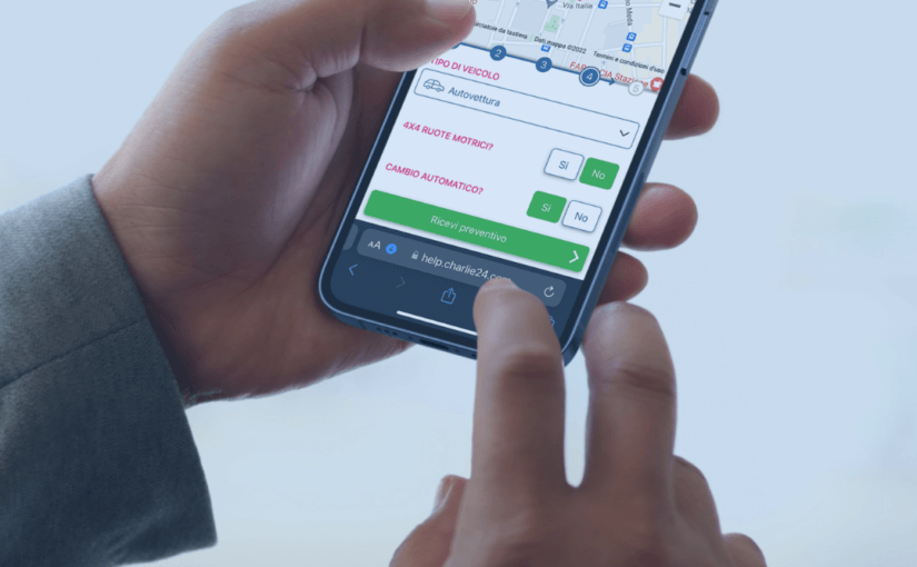 Cliente utilizza webapp di Charlie24 per soccorso stradale